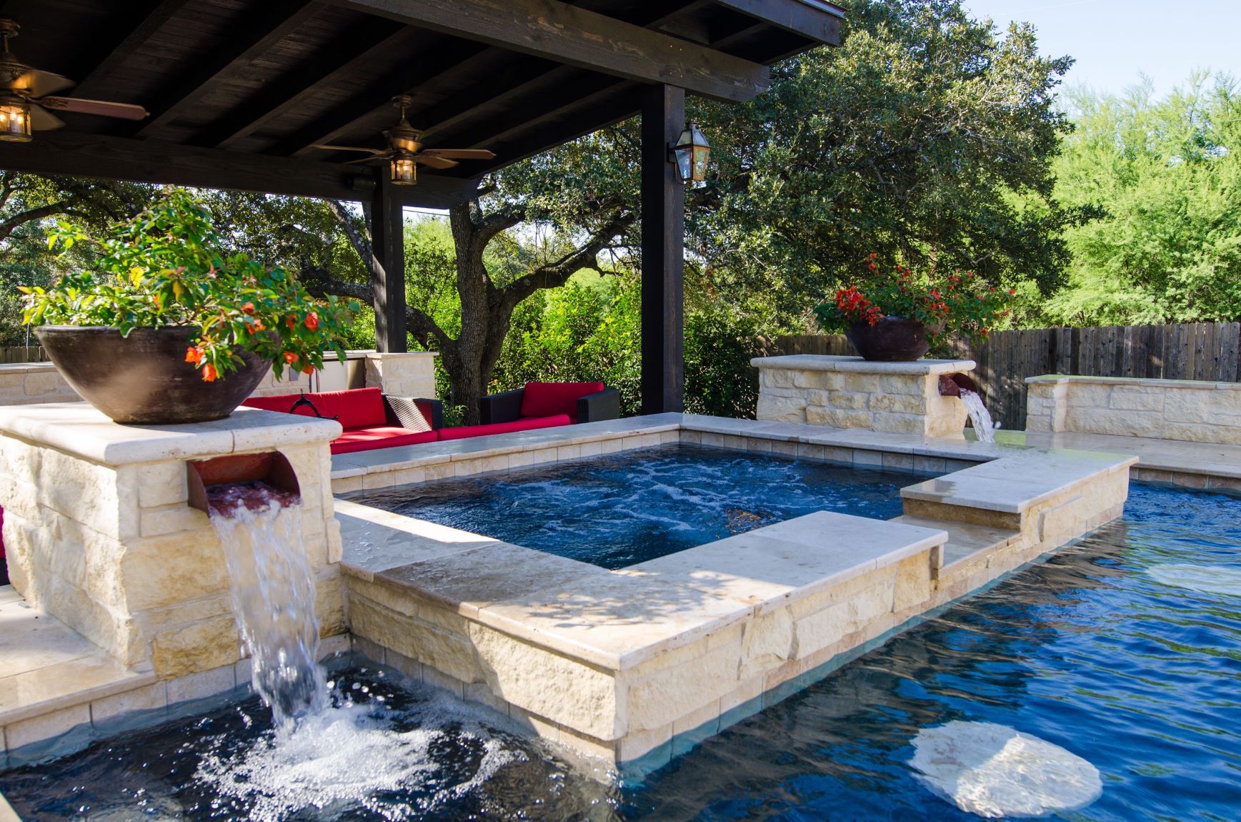 Contemporary pool with scupper water feature.