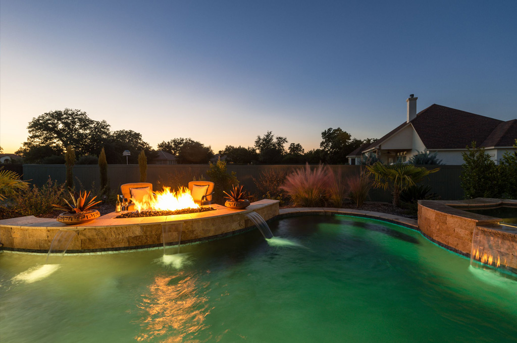 Pool with Fire and Water Features