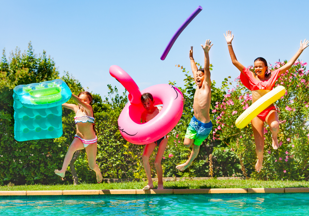 kids jumping in the pool